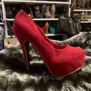 Red Circle Size 9 Red Platform Heels Stiletto Pumps